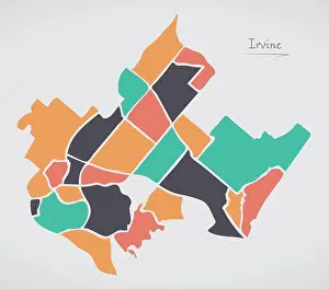 Boroughs Prints: Irvine California Map with neighborhoods and modern round shapes