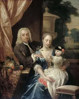Oil On Panel Prints: Isaac Parker, his Wife Justina Johanna Ramskrammer and their Son Willem Alexander (1740-1747)