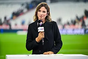 Isabelle Ithurburu journalist on the TF1 TV set during the Autumn Nations Series XV rugby match France VS New Zealand