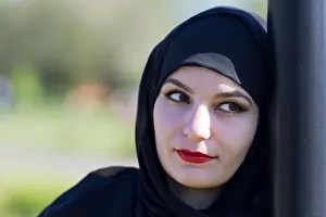 Single Person Prints: Islamic girl in black clothes sad alone on the street