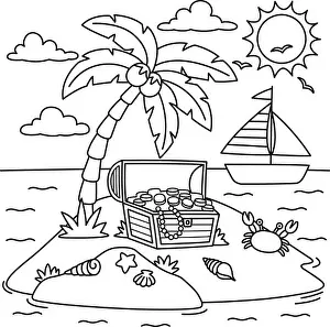 Yatch Prints: Island Summer Coloring Page for Kids