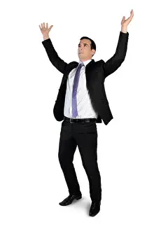 Body Man Prints: Isolated business man arms up