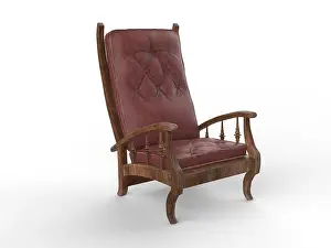Upholstery Prints: isolated cozy leather wood sofa chair design on solid background decoration antique comfortable furniture 3D