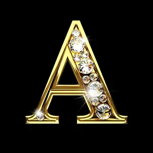 Polished Prints: A isolated golden letters with diamonds on black