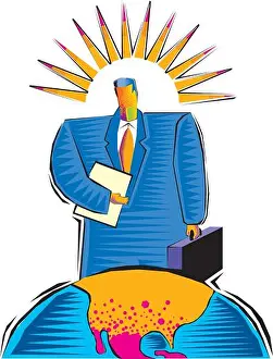 Briefcase Prints: Isometric businessman walking in suit with briefcase 3d vector illustration