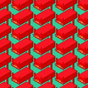 Vector Graphic Prints: Isometric Cat pattern seamless. Geometric pet background. 3D Animal texture