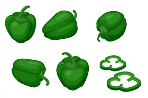 Paprika Prints: Isometric green bell peppers are fresh vegetables commonly used in salads