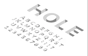 Set Design Prints: Isometric hole font. 3d perspective alphabet