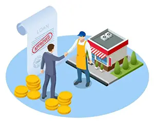 Distress Prints: Isometric small business loan form financial concept