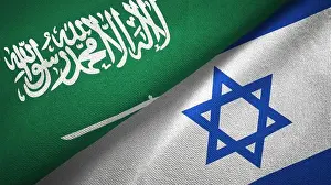 Israel and Saudi Arabia flags together relations textile cloth fabric texture