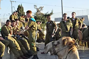 Camel Prints: Israeli soldiers and a camel on the mount of olives