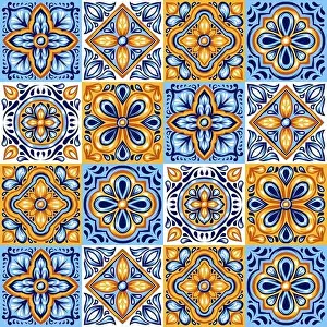 Folkloric Prints: Italian ceramic tile pattern. Mediterranean porcelain pottery