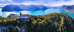 Italian lakes scenery. Amazing Iseo lake aerial drone view