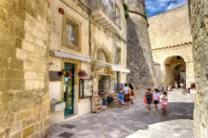 Alleyway Prints: Italy, Apulia, Otranto, old town, Torre Alfonsin in background