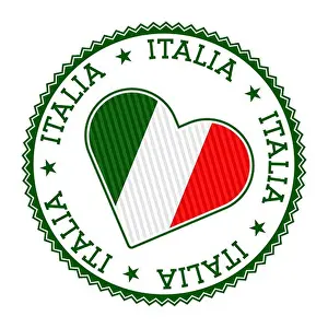 Republican Prints: Italy heart badge. Vector logo of Italy with the name of the country in the Italian language