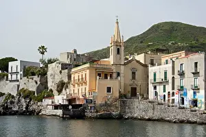 Italy, Lipari, Old Town with church