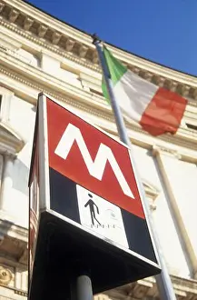 Train Transport Prints: Italy, Rome, the Metro sign near the central railway station