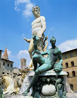 Piazza Prints: ITALY TUSCANY FLORENCE NEPTUNE FOUNTAIN IN PIAZZA DELLA SIGNORIA