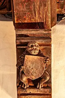 Castello Prints: Italy Valle D'Aosta Saint Pierre Sarriod De La Tour castle - hall Head - monkey with shield