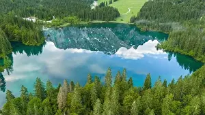 Italy's Natural Beauty: Aerial Drone View of Fusine Lake