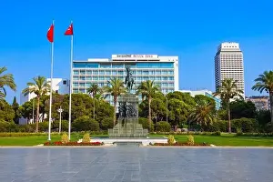 Izmir, Turkey - August 06, 2022: Ataturk monument at the Cumhuriyet Square