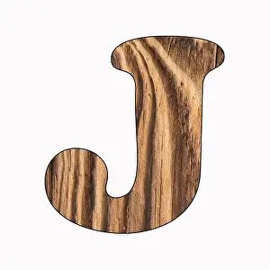 Scratched Prints: J, Rustic wooden alphabet letter on white background