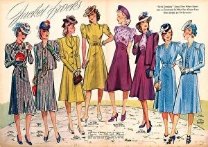 Eras of Dressing Collection: Jacket Frocks 1940 magazine spread on wartime chic on the Home Front as the ladies look smart