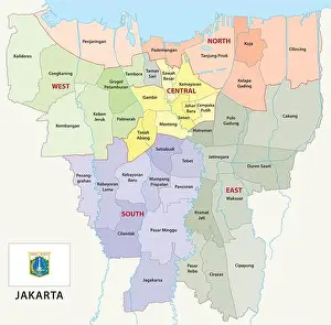 Jakarta Prints: jakarta administrative map with flag