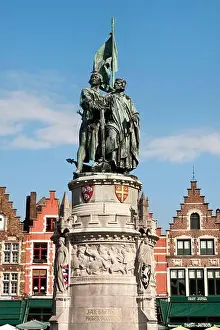 Bruges Prints: Jan Breydel and Pieter Deconinck statue on market square