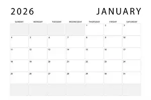 Memo Prints: January 2026 calendar. Monthly planner template. Sunday start. Vector design