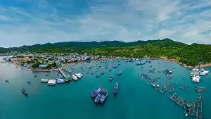 January 24, 2023: panoramic view of Vinh Luong fishing port, Nha Trang city, Khanh Hoa province, Vietnam