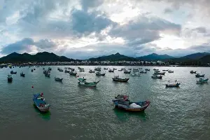 January 24, 2023: panoramic view of Vinh Luong fishing port, Nha Trang city, Khanh Hoa province, Vietnam
