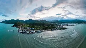 January 24, 2023: panoramic view of Vinh Luong fishing port, Nha Trang city, Khanh Hoa province, Vietnam