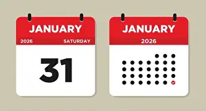 White Work Prints: January 31 2026 Calendar Vector Illustration