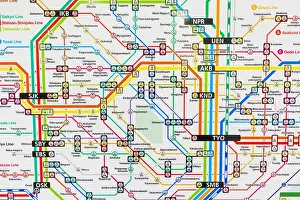 Honshu Prints: Japan, Honshu, Tokyo, English Language Train Transportation Map