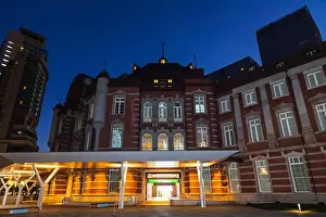 Honshu Prints: Japan, Honshu, Tokyo, Marunouchi, Tokyo Station, Exterior View at Night