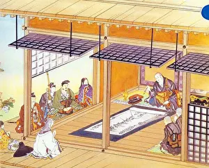 Follower Prints: Japan: Nichiren (16 February 1222 - 13 October 1282) inscribes the Dai-Gohonzon observed by acolytes