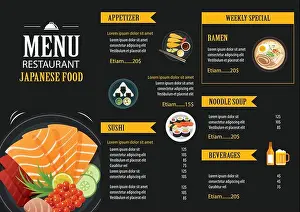 Shrimp Prints: japanese food menu restaurant brochure design template