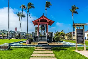 Shelter Island Prints: japanese friendship bell and sakura grove on shelter island in san diego