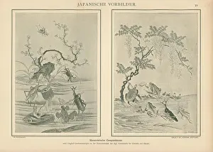 Chromolithograph Prints: Japanese humorous ink drawings
