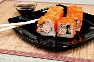 Delicatessen Prints: Japanese rolls with masago caviar, cheese and cucumber