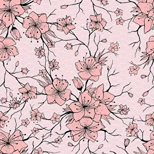 Prunus Prints: Japanese Sakura Branch and Blossoming Flowers