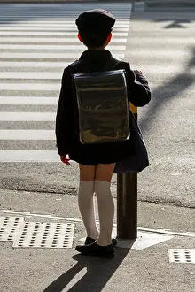 School Children Prints: A Japanese school boy wearing an old fashioned school uniform