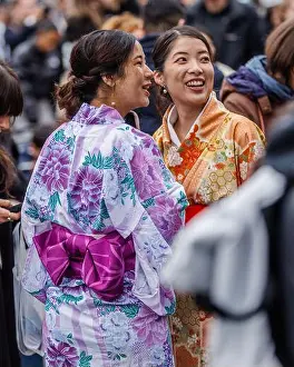 Matsuri Prints: Two japanese woman wearing yukata at the Matsuri event in London