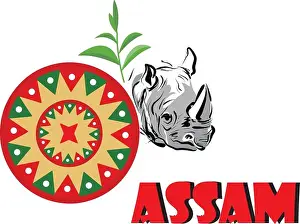Bhutan Prints: japi or jaapi, rhino and tea from assam. assam logo