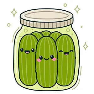 Canned Prints: Jar of dill pickles with kawaii smiling faces