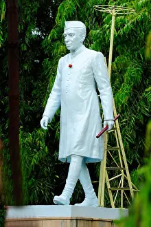 Politicians Prints: Jawaharlal Nehru white marble statue ; Barshi ; Solapur ; Maharashtra ; India