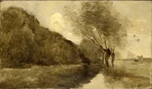 Western Art Prints: Jean-Baptiste-Camille Corot - Landscape with a Stream and Willows near Gisors