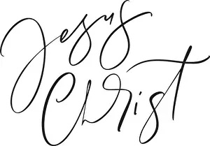 T Shirt Prints: Jesus Christ hand written vector calligraphy lettering Bible text