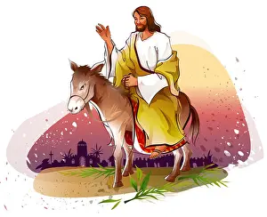 Digitally Generated Image Prints: Jesus Christ riding a donkey and blessing
